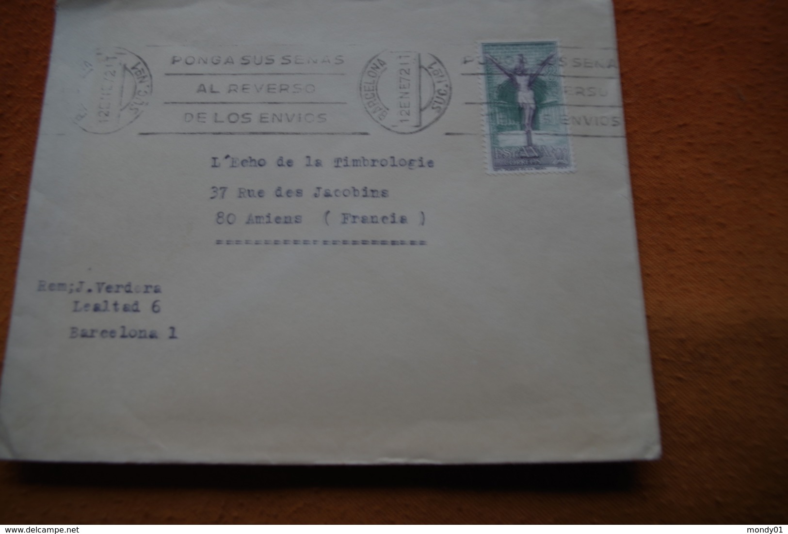 3-1487 Ponga Sus Senas Al Reverso De Los Envios Adresse Au Dos Des Correspondance Flamme Barcelone Christ En Croix 1972 - Codice Postale