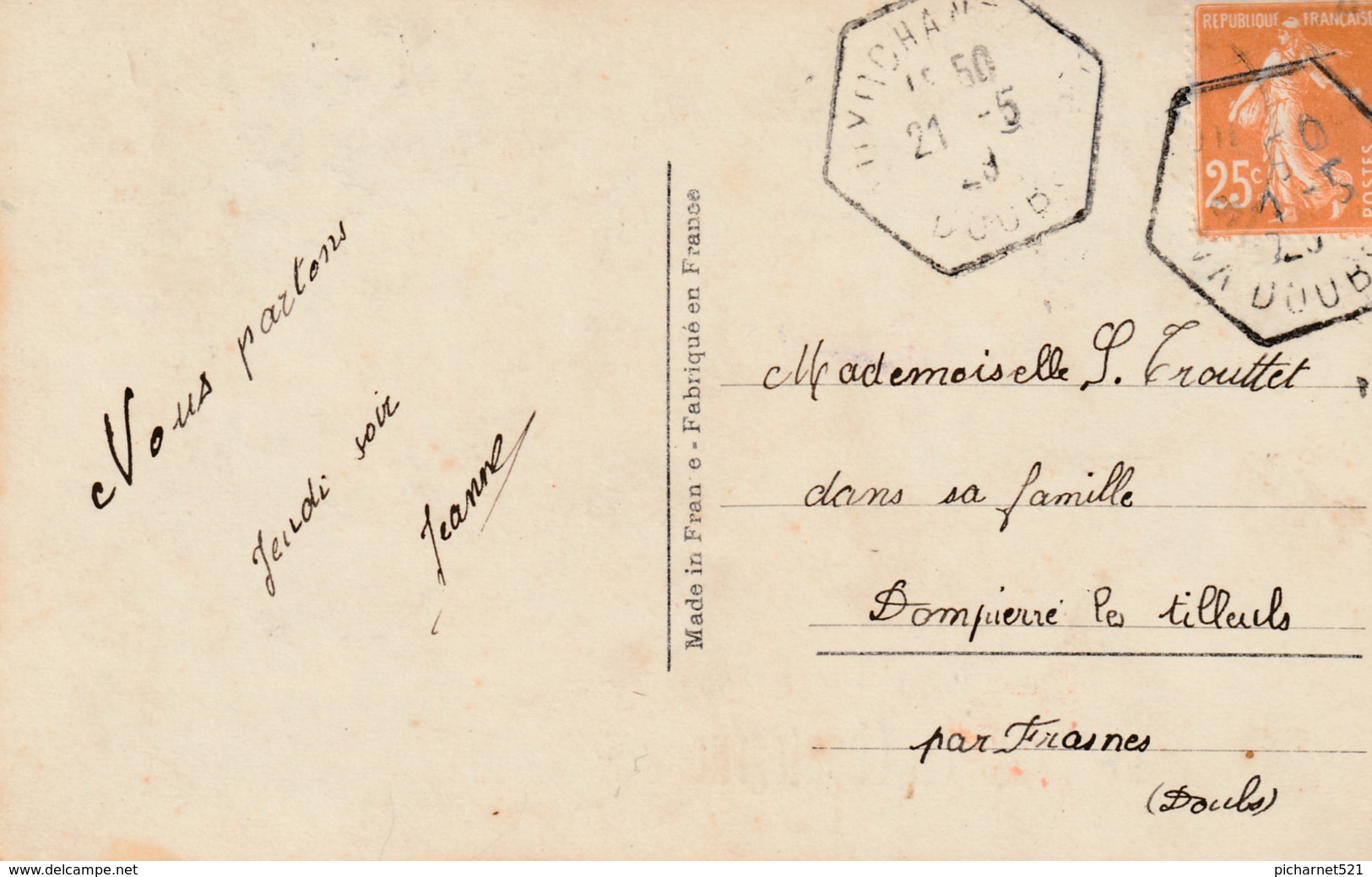 Souvenir De Vaux Et Chantegrue (Doubs) - Edition DéDé Paris. Circulée En 1928 Pour Dompierre. Bon état.2 Scan. - Altri & Non Classificati