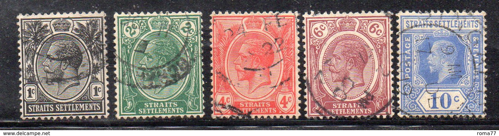 XP1794 - STRAITS SETTLEMENTS MALACCA 1918 , Serie Usata Yvert N. 160/164 (2380A) Fil MultiCA - Straits Settlements