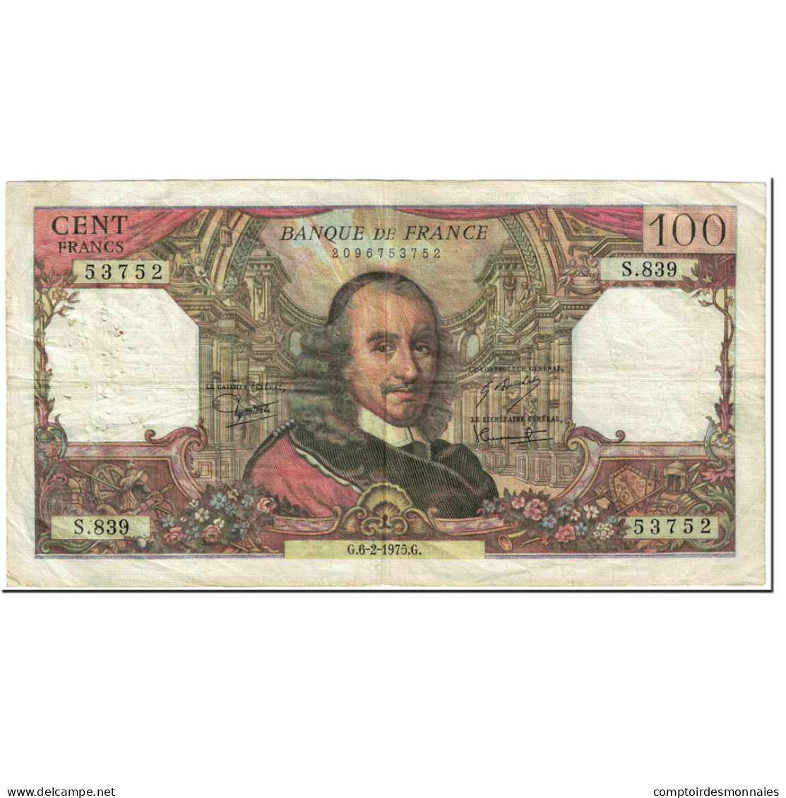 France, 100 Francs, Corneille, 1975, 1975-02-06, TB, Fayette:65.48, KM:149e - 100 F 1964-1979 ''Corneille''