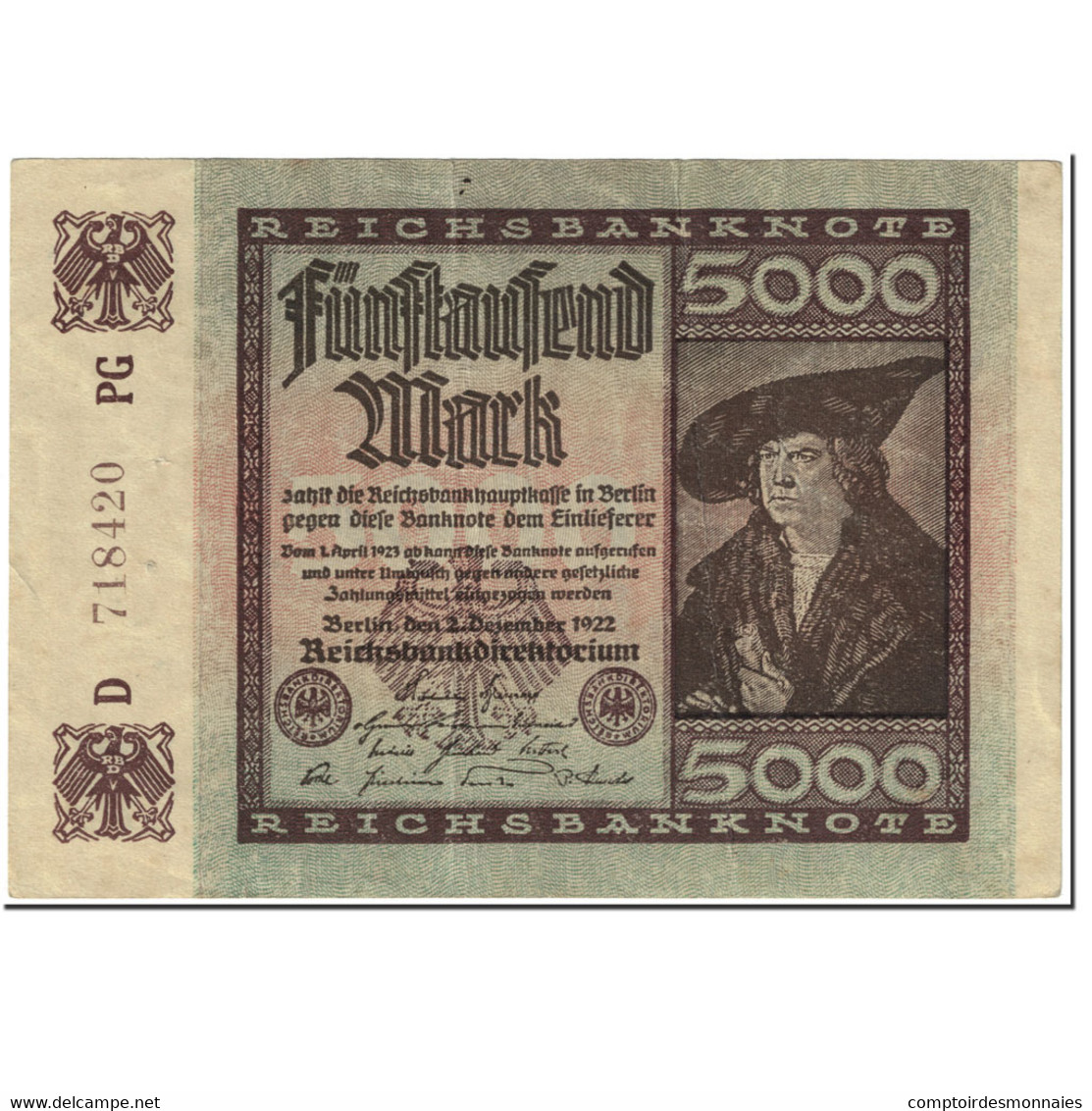 Billet, Allemagne, 5000 Mark, 1922, 1922-12-02, KM:81c, TTB - 5.000 Mark