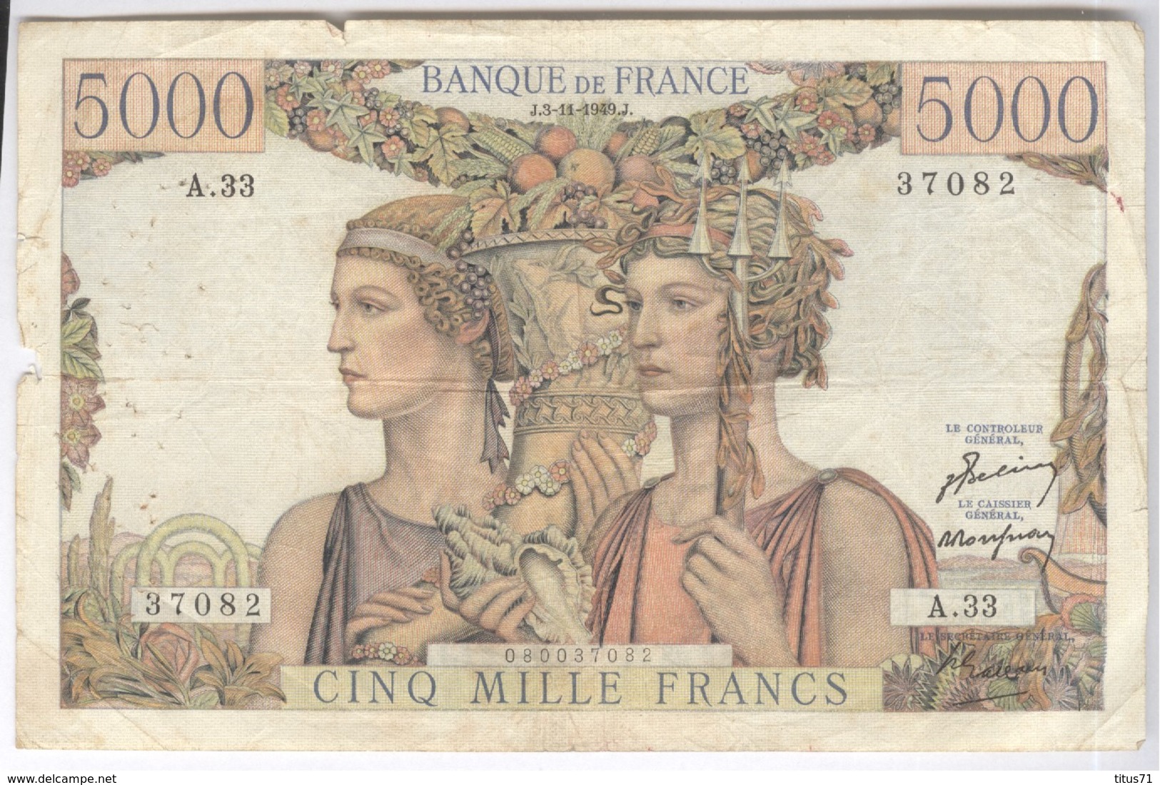 Billet 5000 Francs France Terre Et Mer 3-11-1949 J - TB+ - 5 000 F 1949-1957 ''Terre Et Mer''