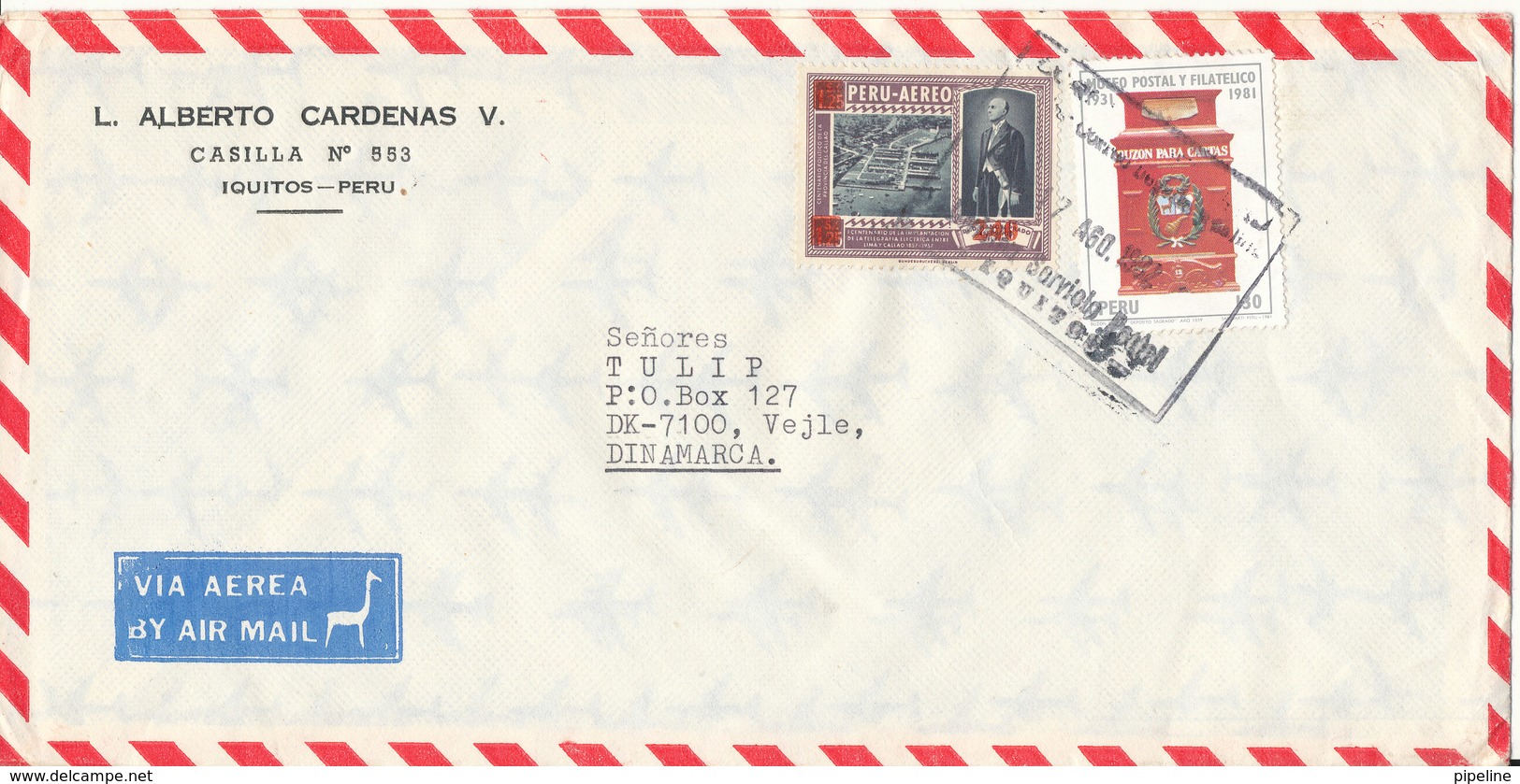 Peru Air Mail Cover Sent To Denmark 17-8-1982 With Topic Stamps - Peru