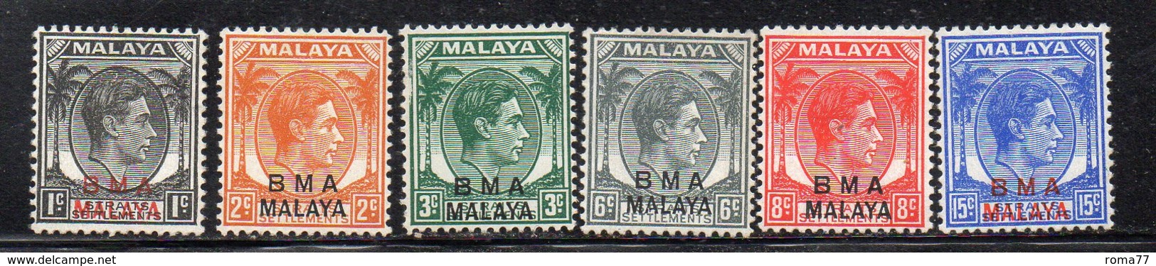 XP3124 - BMA STRAITS SETTLEMENTS MALACCA 19454 , Sei Valori * Linguellati (2380A) - Malaya (British Military Administration)