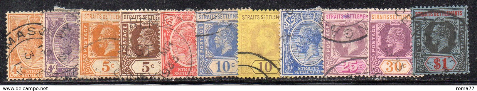 Q189 - STRAITS SETTLEMENTS MALACCA 1921 , Undici Valori Usati (2380A) Fil MultiCAscript - Straits Settlements