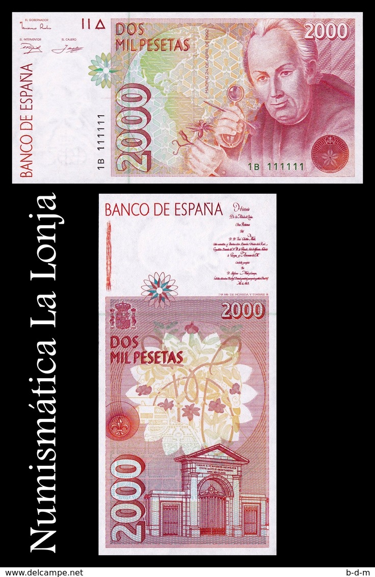 España Spain 2000 Pesetas 1992 Pick 162 Capicua Radar 111111 SC UNC - [ 4] 1975-… : Juan Carlos I