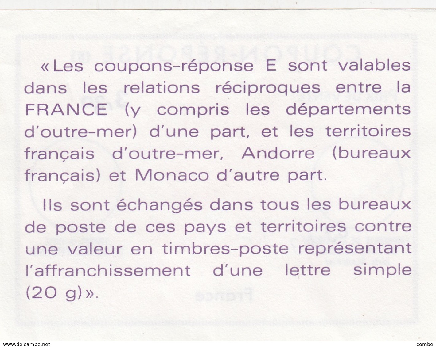 COUPON-REPONSE. E. FRANCE 3,20 RECTIFIÉ 3,30. CLERMONT Fd RP / 63 N3    / 2 - Cupón-respuesta