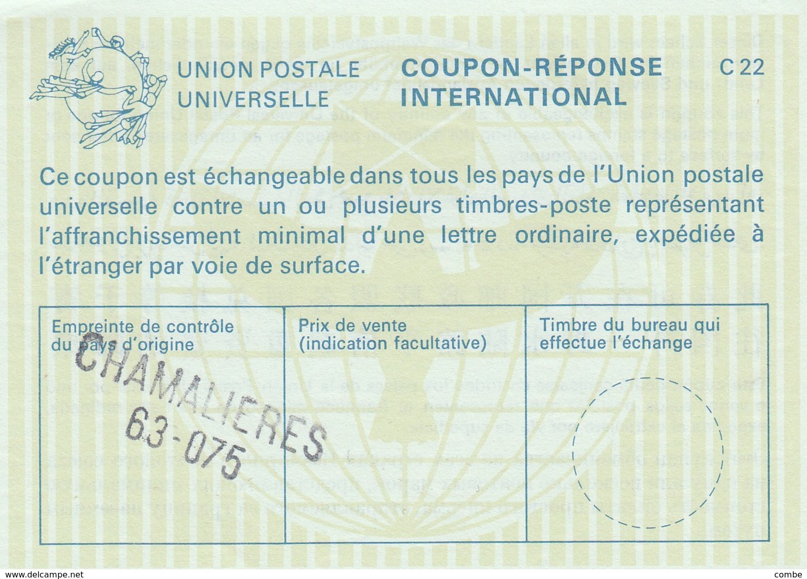 COUPON-REPONSE INTERNATIONAL. UPU. C22. CHAMALIERES / 63-075   / 2 - Reply Coupons