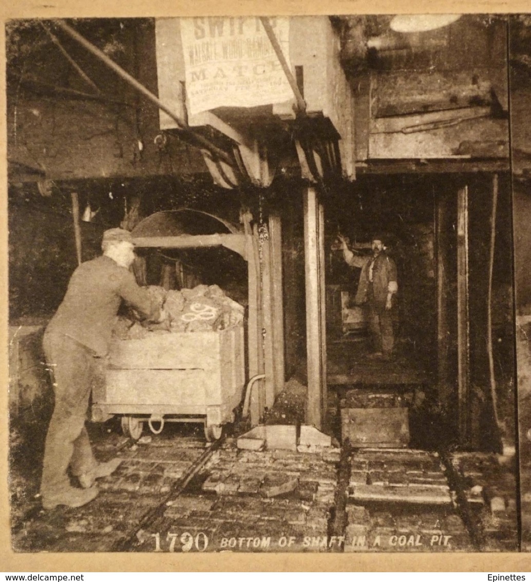 Photo Stéréo MINE CHARBON Angleterre, Coals At First Cost Caswell & Bowden, N1790 Bottom Shaft. Colliery Miners Mineurs - Photos Stéréoscopiques