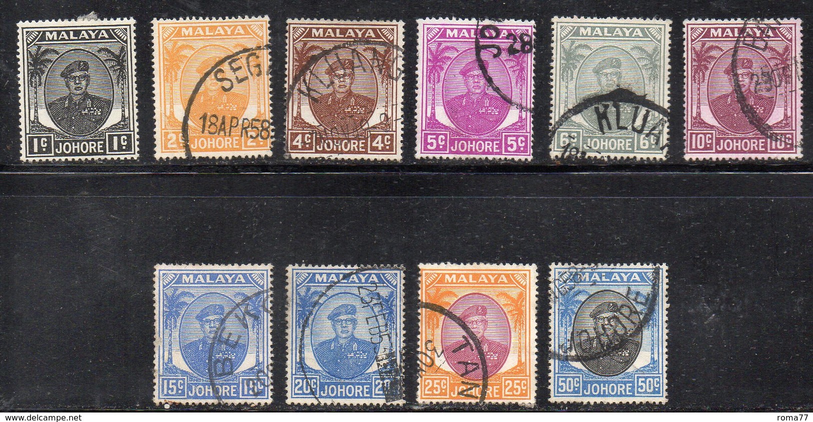 Q193 - JOHORE MALAYSIA 1949 , Dieci Valori Usati (2380A) - Johore