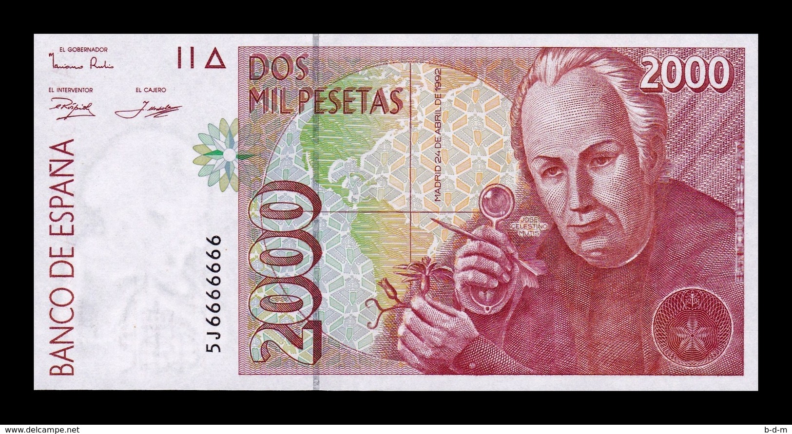 España Spain 2000 Pesetas 1992 (1996) Pick 164 Capicua Radar 6666666 SC UNC - [ 4] 1975-… : Juan Carlos I