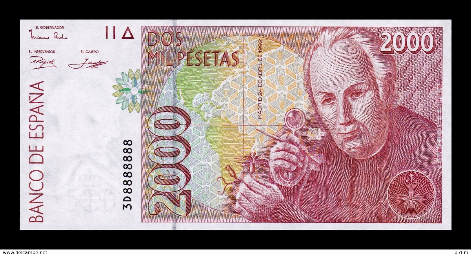 España Spain 2000 Pesetas 1992 (1996) Pick 164 Capicua Radar 8888888 SC UNC - [ 4] 1975-… : Juan Carlos I