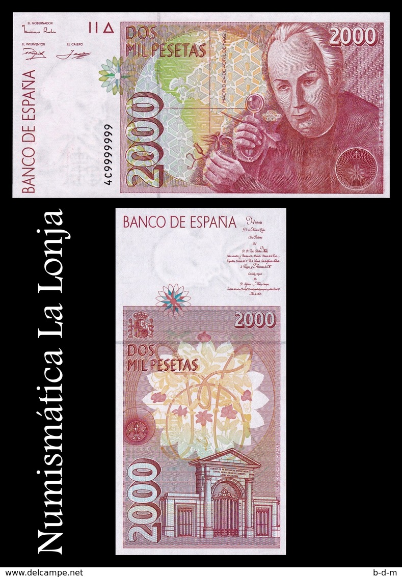 España Spain 2000 Pesetas 1992 (1996) Pick 164 Capicua Radar 9999999 SC UNC - [ 4] 1975-… : Juan Carlos I