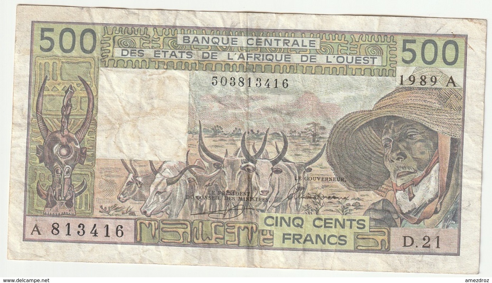 Billet De 500 Francs 1989 A Etats De L'Afrique De L'Ouest - Côte D'Ivoire