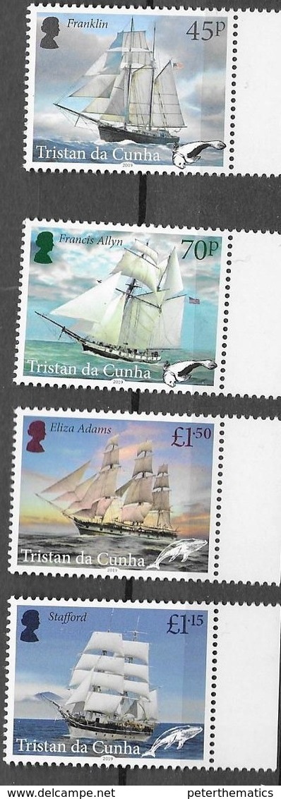 TRISTAN DA CUNHA, 2019, MNH,SHIPS, WHALING AND SEALING SHIPS, WHALES, SEALS,  4v - Ships