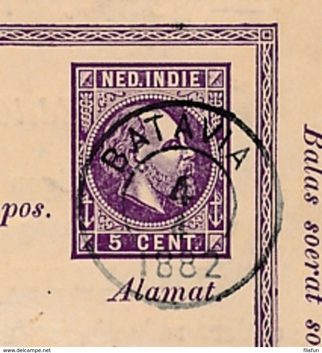 Nederlands Indië - 1882 - 5+5 Cent Willem III, Briefkaart G2a - Particulier Bedrukt - Van Batavia Naar Padang - Niederländisch-Indien