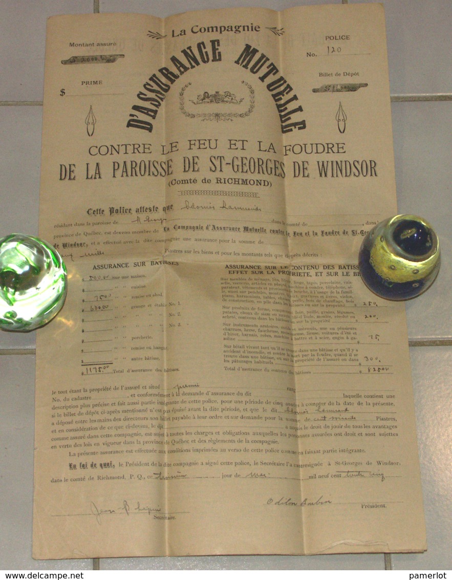 Assurance Mutuelle - Contre Le Feu Et La Foudre De La Paroisse De St-George De Windsor, Cte Richmond, 1935 - Canada