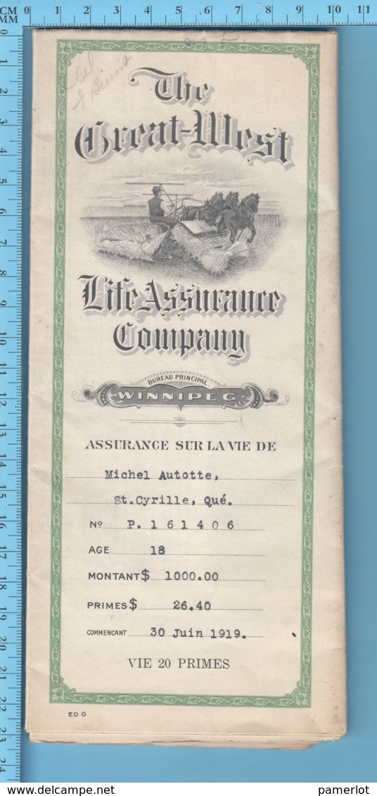 Assurance Great-West -Life Insurance 1919, Michelle Autotte St-Cyrille P. Quebec - Canadá