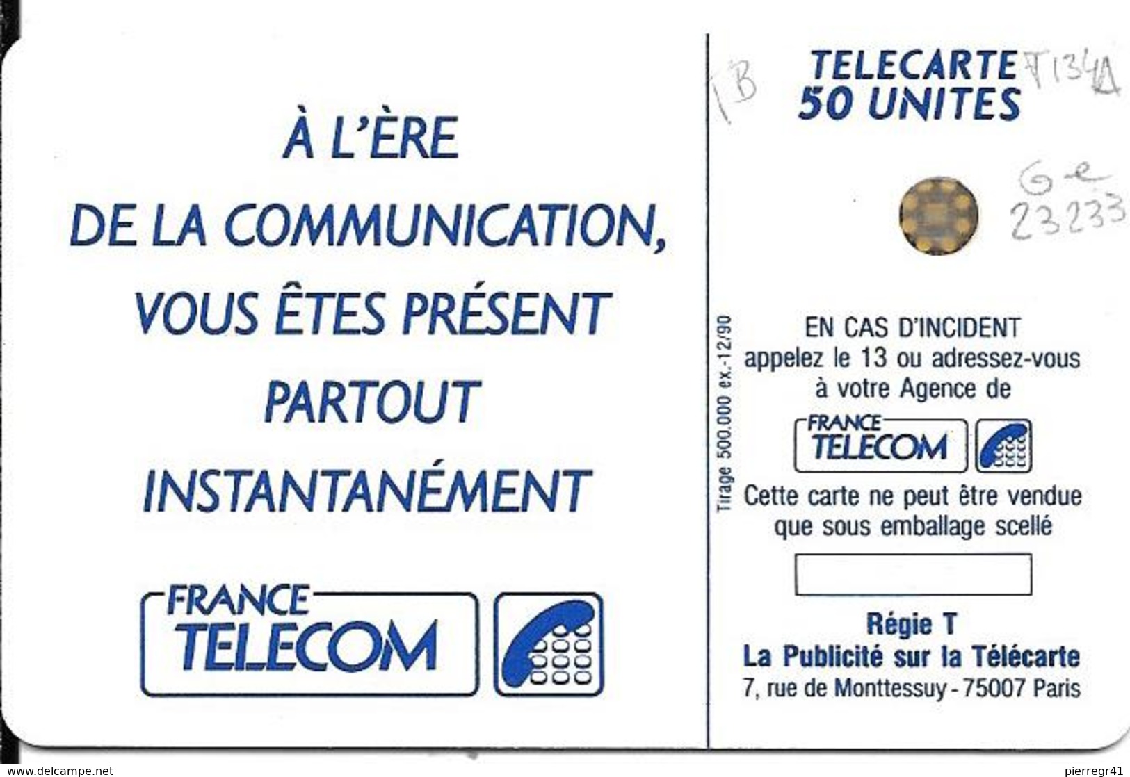 CARTE-PUBLIC-F134A-50U-SC4an-Trou 6-12/90--OISEAU BLEU-5 Ge23233-UTILISE-TBE - 1990