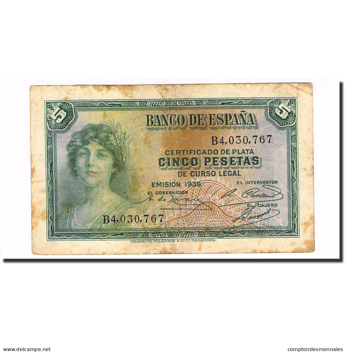 Billet, Espagne, 5 Pesetas, 1935, KM:85a, TB+ - 5 Pesetas