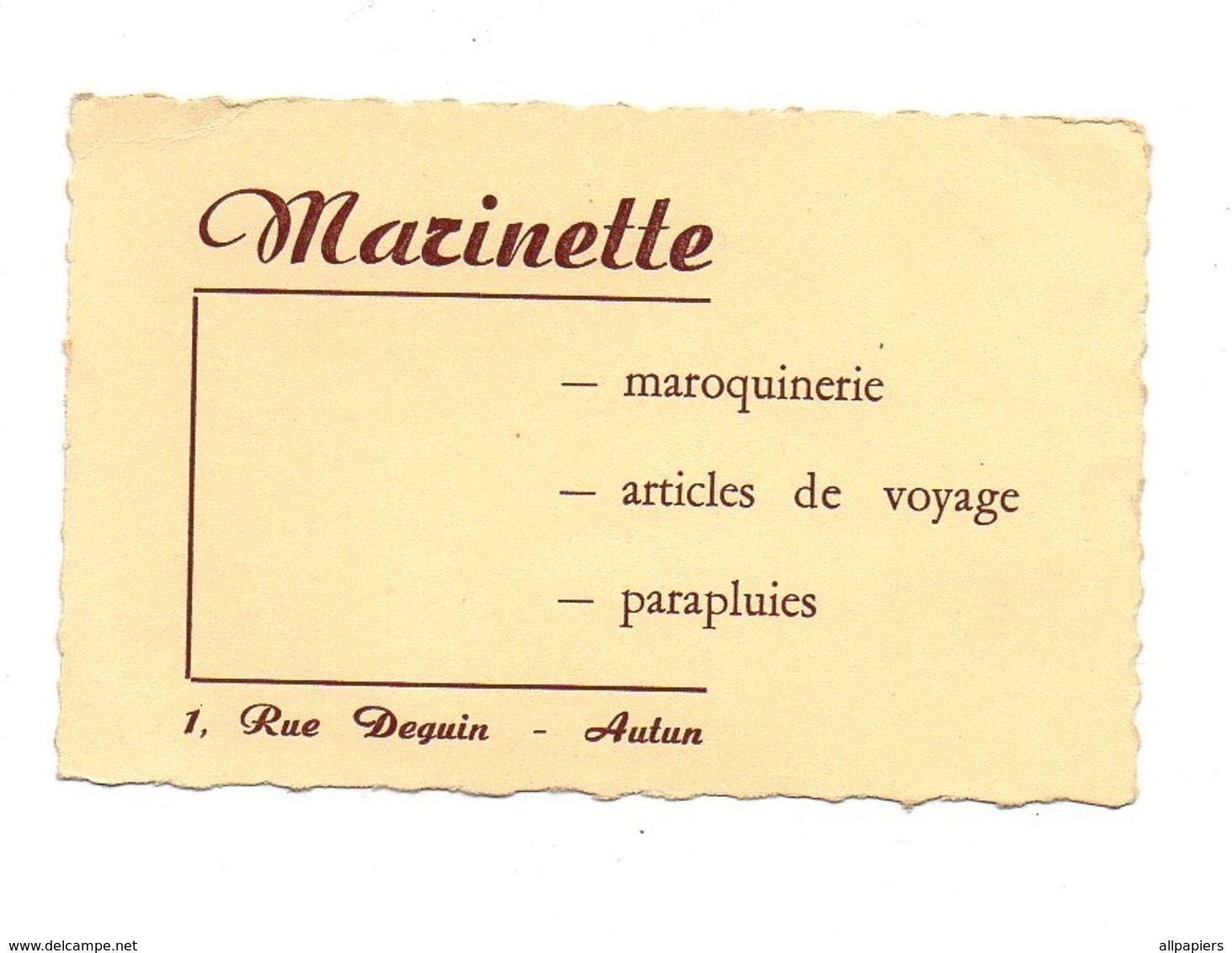 Carte De Visite Marinette Maroquinerie - Articles De Voyage - Parapluies Rue Deguin à Autun - Visitenkarten