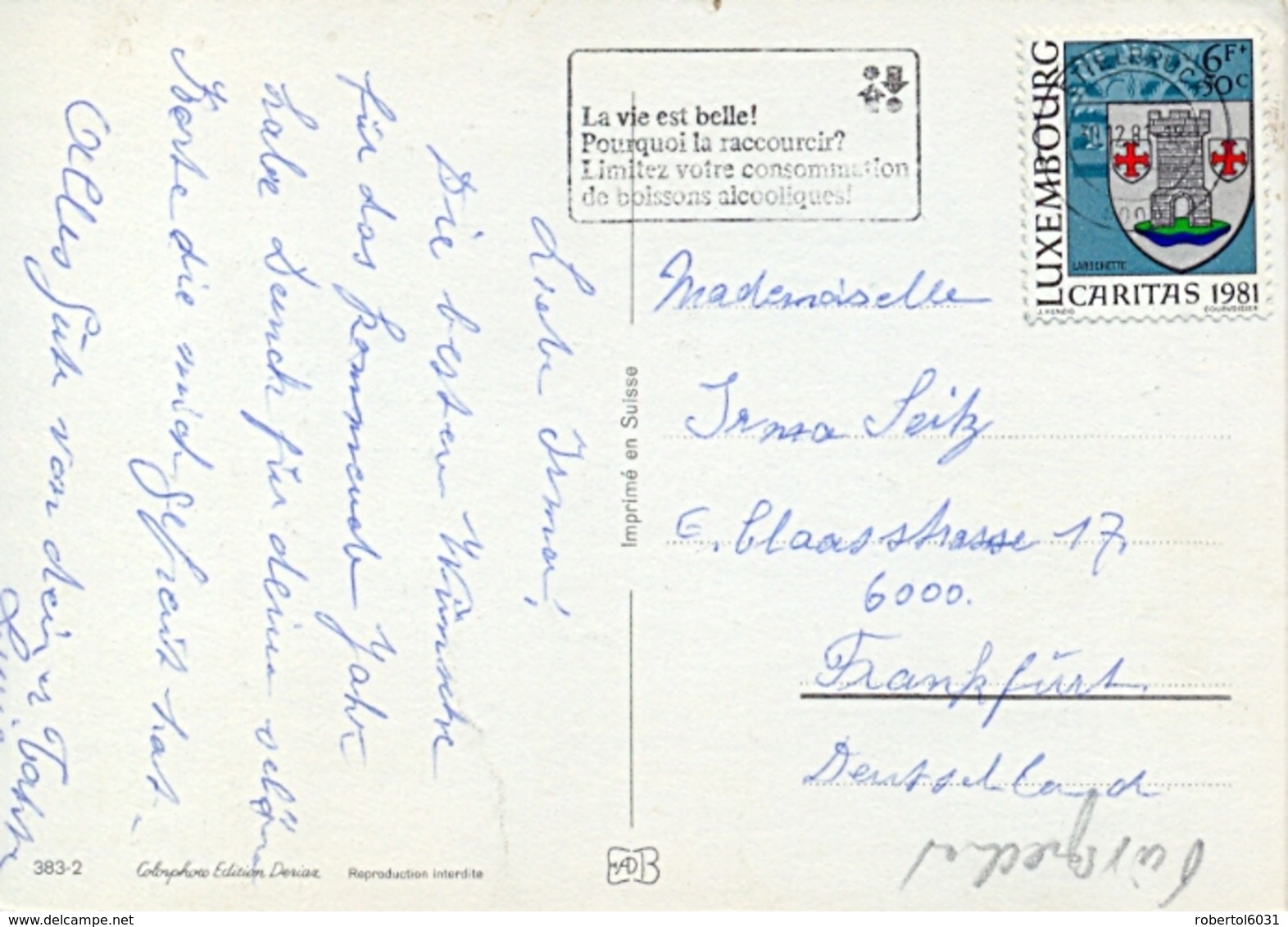 Luxembourg 1981 Picture Postcard To Germany With 6+0,50 Fr. Caritas Arms Of Larochette - Buste