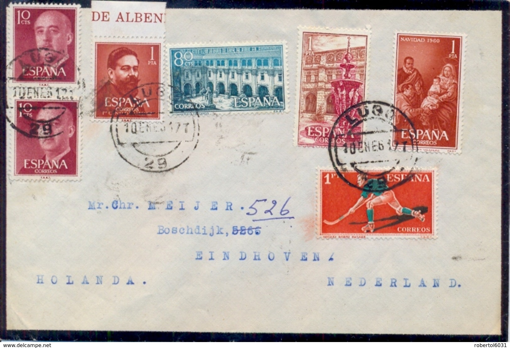 Spain 1961 Cover To Netherlands With 2 X 10 C. + 80 C. + 4 X 1 Pta. - Storia Postale