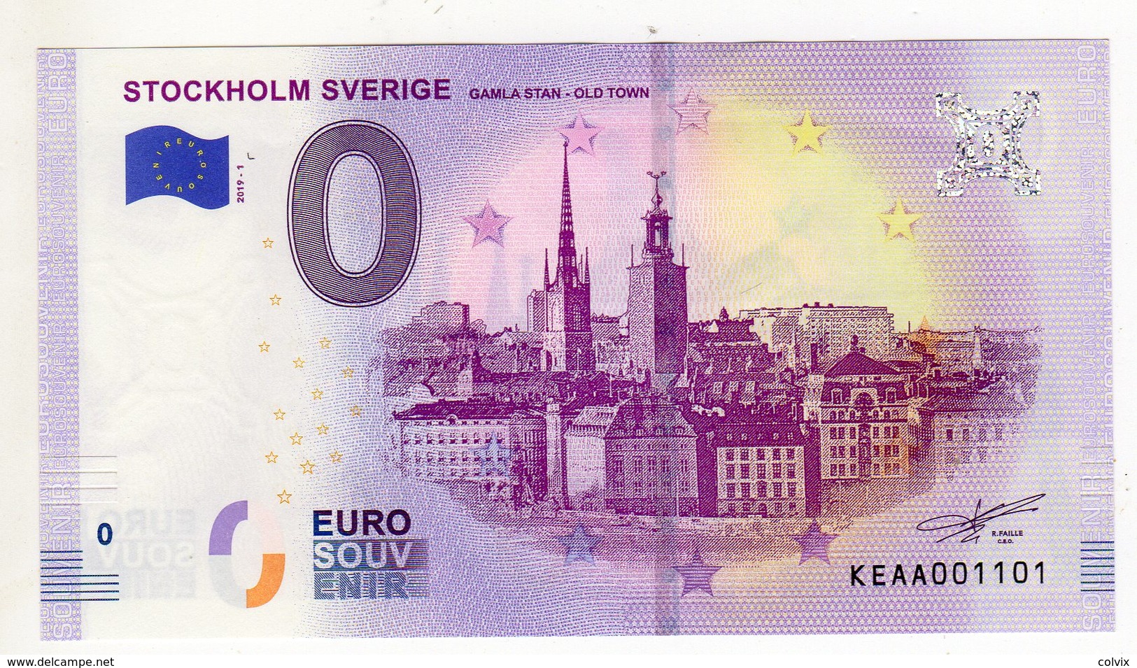 2019-1 BILLET TOURISTIQUE SUEDE 0 EURO SOUVENIR N°KEAA001101 STOCKHOLM SVERIGE Gamla Stan La Vieille Ville - Pruebas Privadas