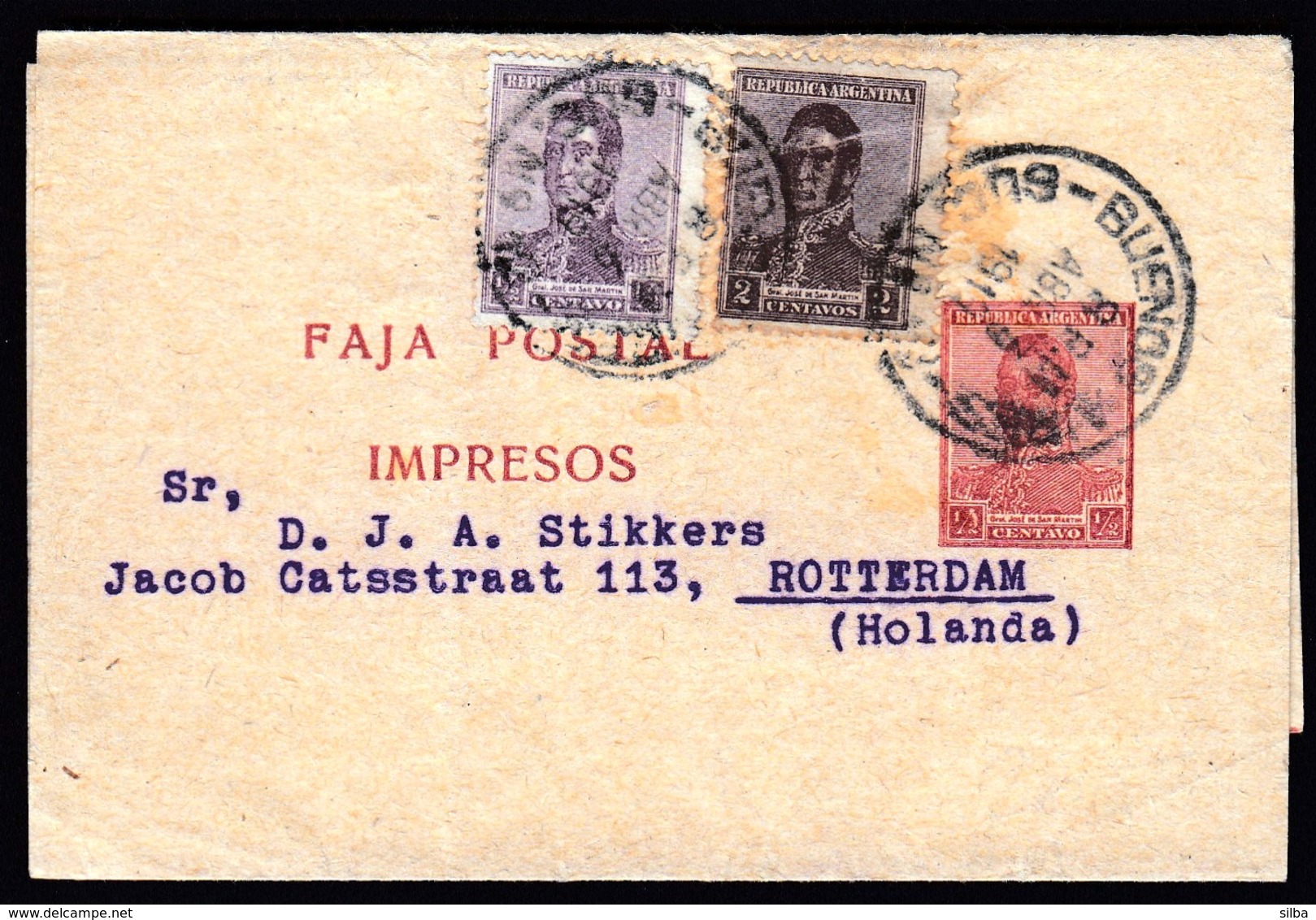 Argentina Buenos Aires 1919 / Postage 1/2 + 1/2 + 2 Centavo / Jose De San Martin / Newspaper Wrapper, Stamped Stationery - Interi Postali