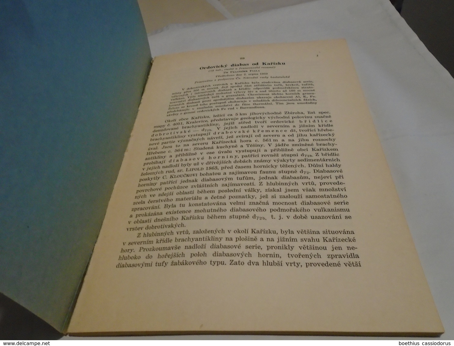 DIABASE ORDOVICIENNE DE KARIZEK ORDOVICKY DIABAS OD KARIZKU  1951 Prague  Dr Frantisek FIALA / Volcans Volcanologie... - Langues Slaves