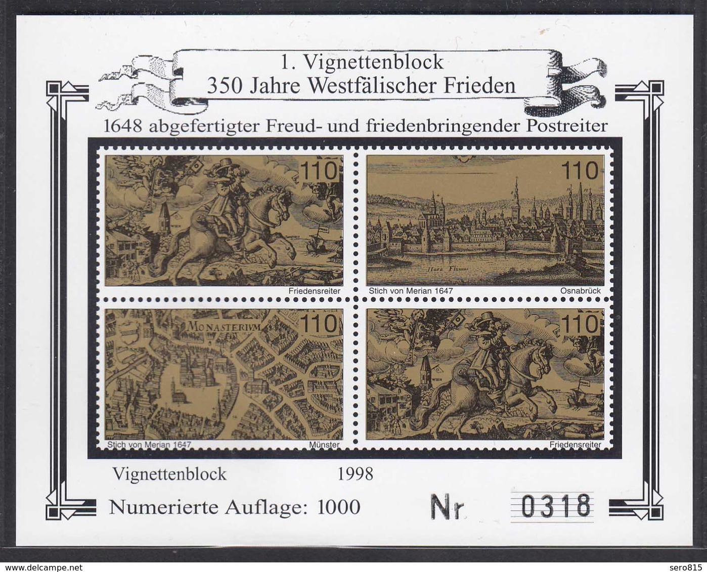 Vignettenblock 350 Jahre Westfälischer Frieden 1998  (26267 - Historische Documenten