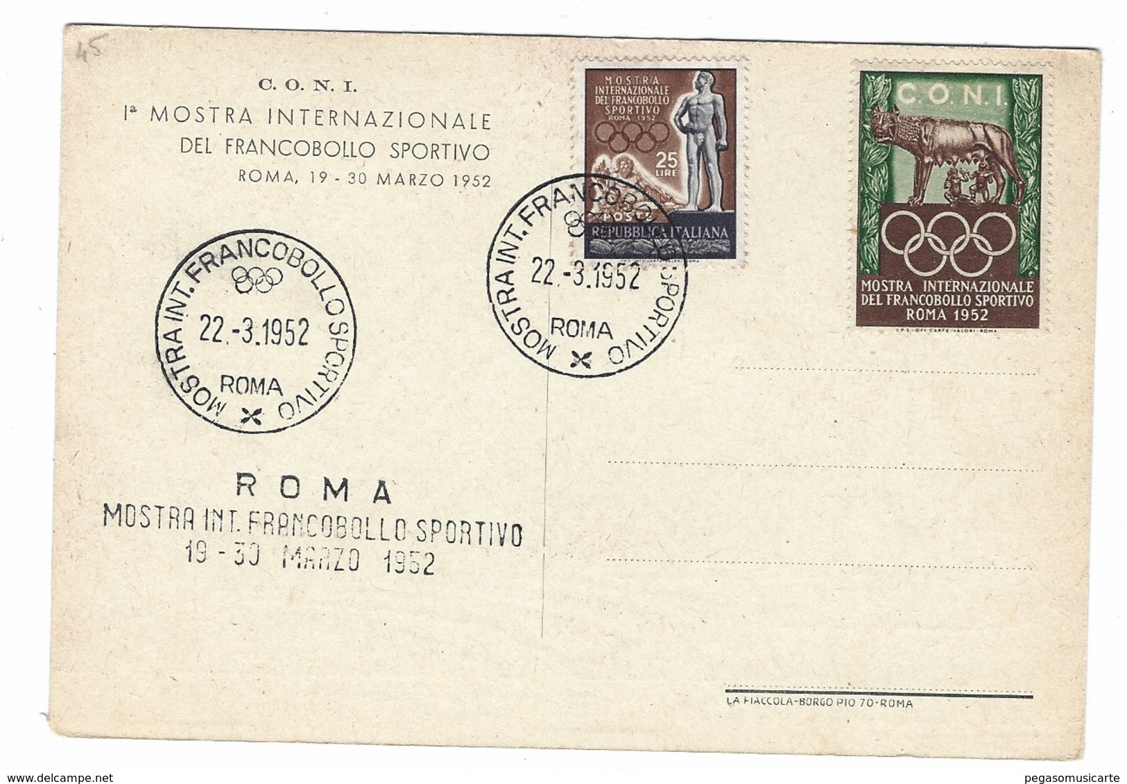 3466 - ROMA MOSTRA INTERNAZIONALE DEL FRANCOBOLLO SPORTIVO 1952 CONI FDC - Borse E Saloni Del Collezionismo