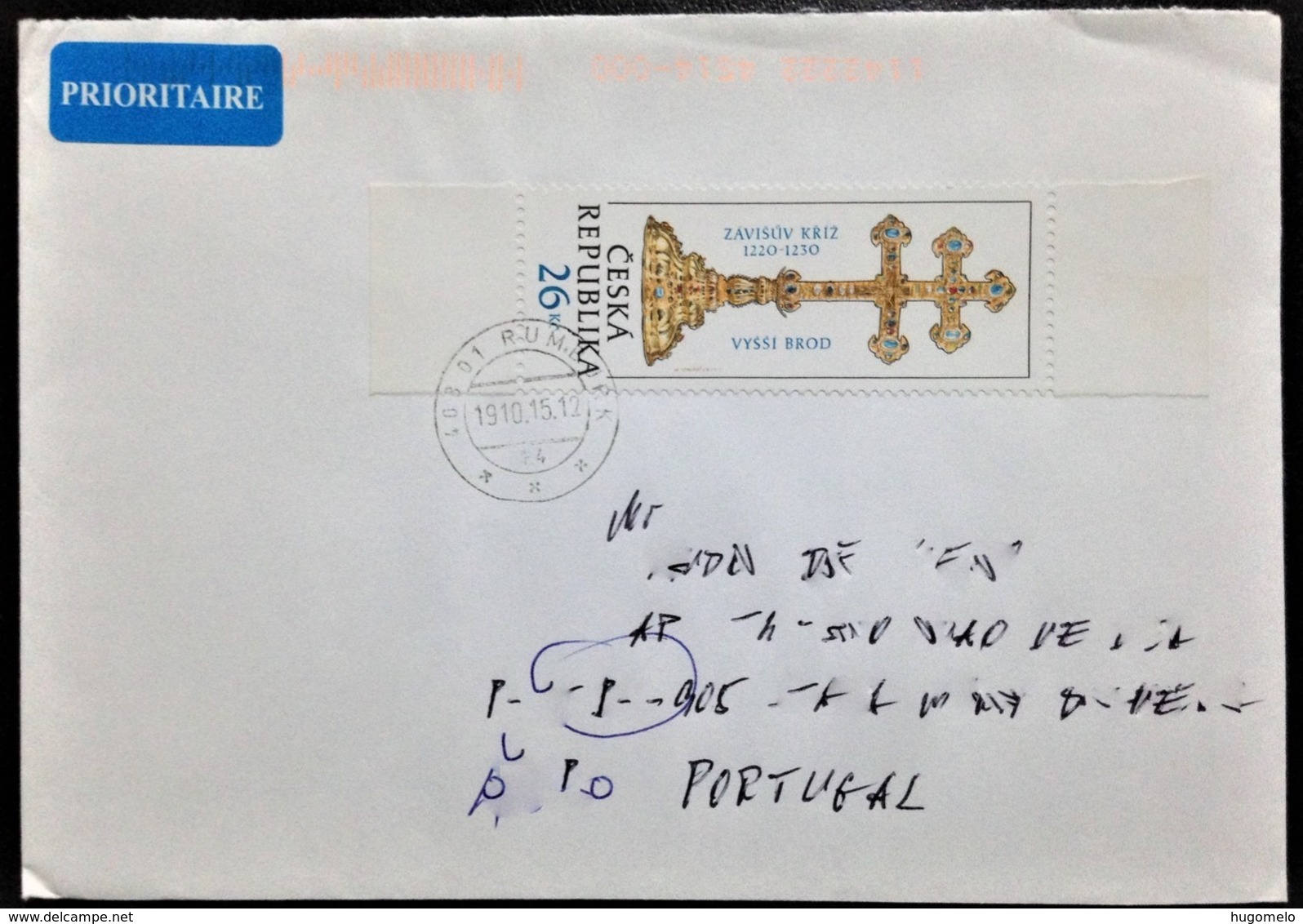 Czech Republic, Circulated Cover To Portugal, "Zavisuv Kriz Vyssi Brod", "Monasteries", 2015 - Briefe U. Dokumente