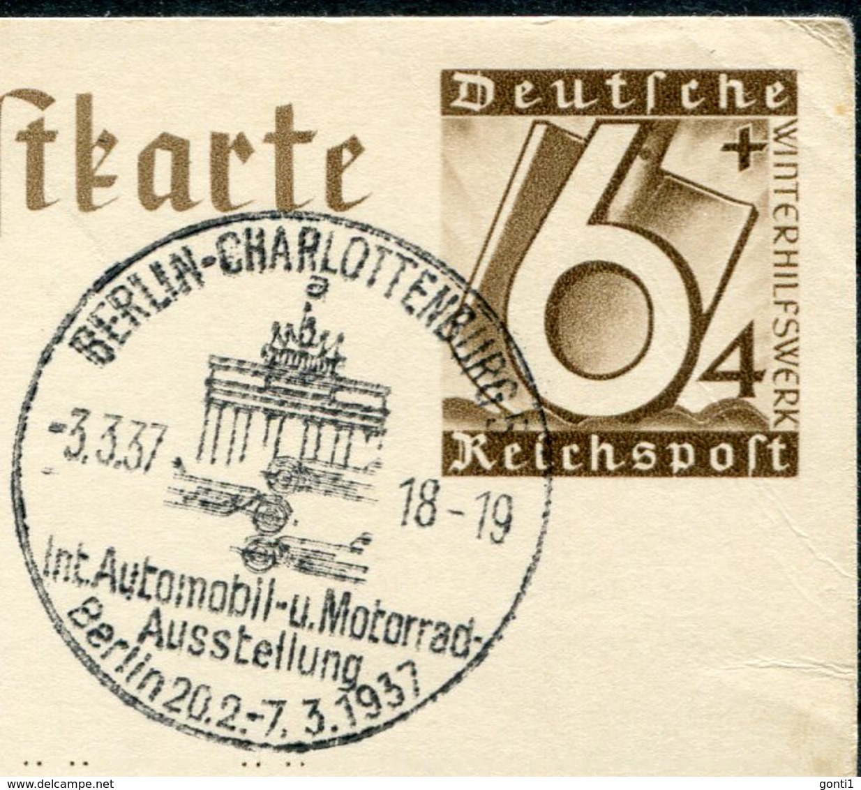 German Empires 1937 GS WHW,Erster Spatenstich Mi.Nr.P263 Mit Ausstellung SST"Berlin-Intern.Automobil U.Motorr."1 GS Used - Briefe U. Dokumente