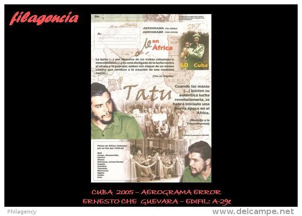 CUBA. ENTEROS POSTALES. AEROGRAMA 2005 ERNESTO CHE GUEVARA EN ÁFRICA. ERROR DE IMPRESIÓN - Otros & Sin Clasificación