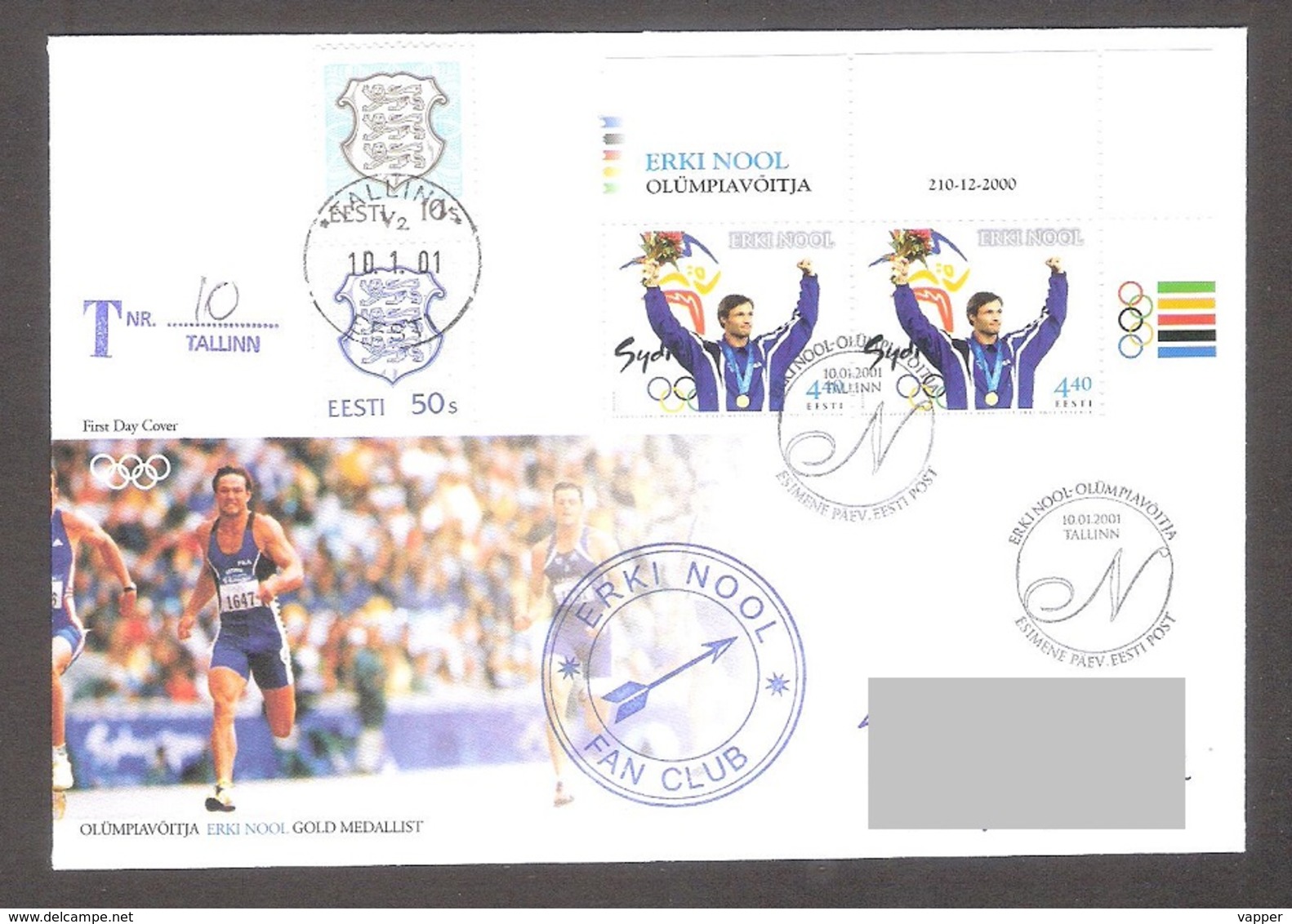 Estonia 2001 Corner Stamp+Label FDC Olympic Champion Erki Nool, Sydney 2000 Mi 390 REGISTERED - Summer 2000: Sydney - Paralympic