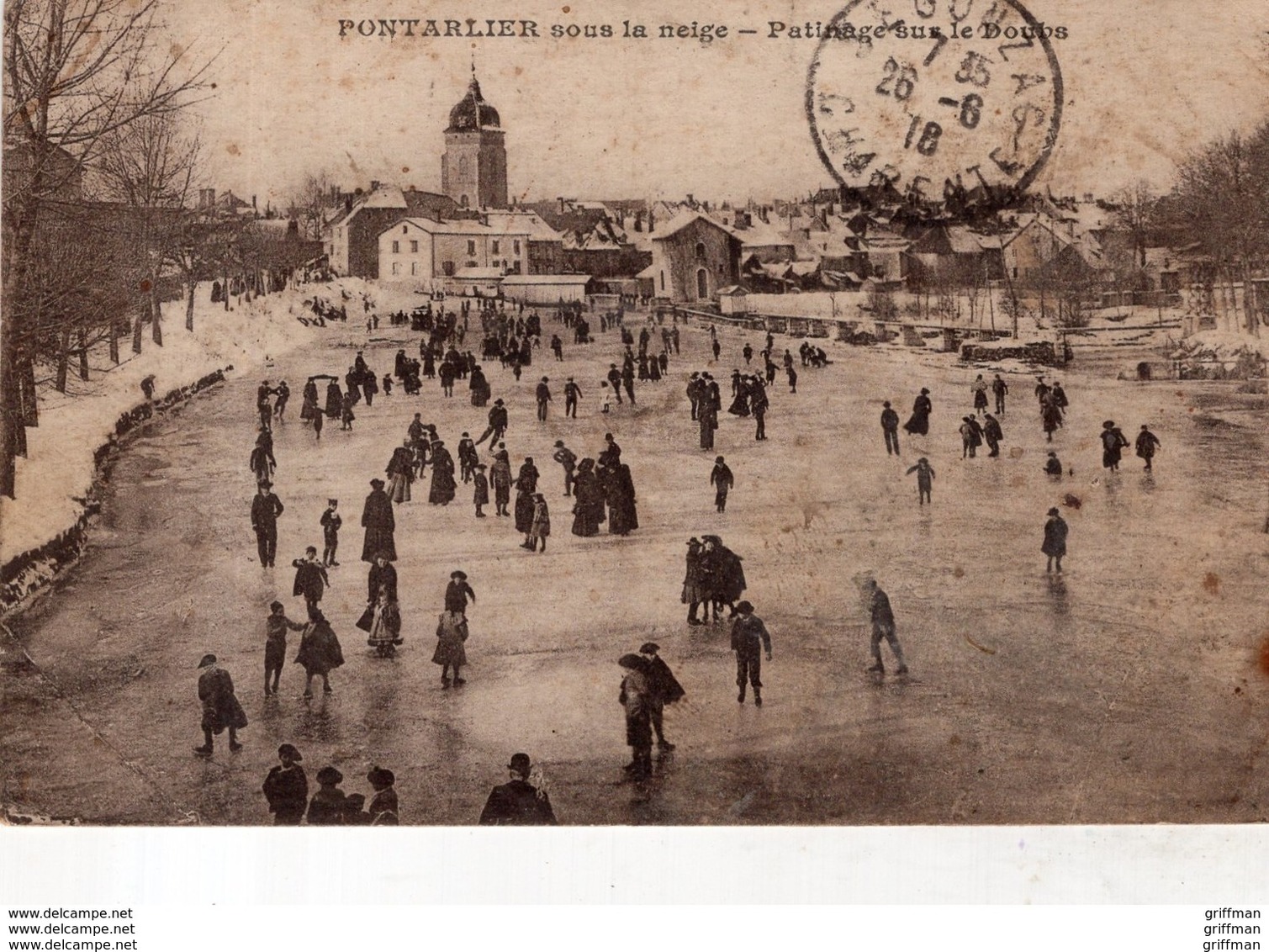 PONTARLIER SOUS LA NEIGE PATINAGE SUR LE DOUBS 1918 - Pontarlier