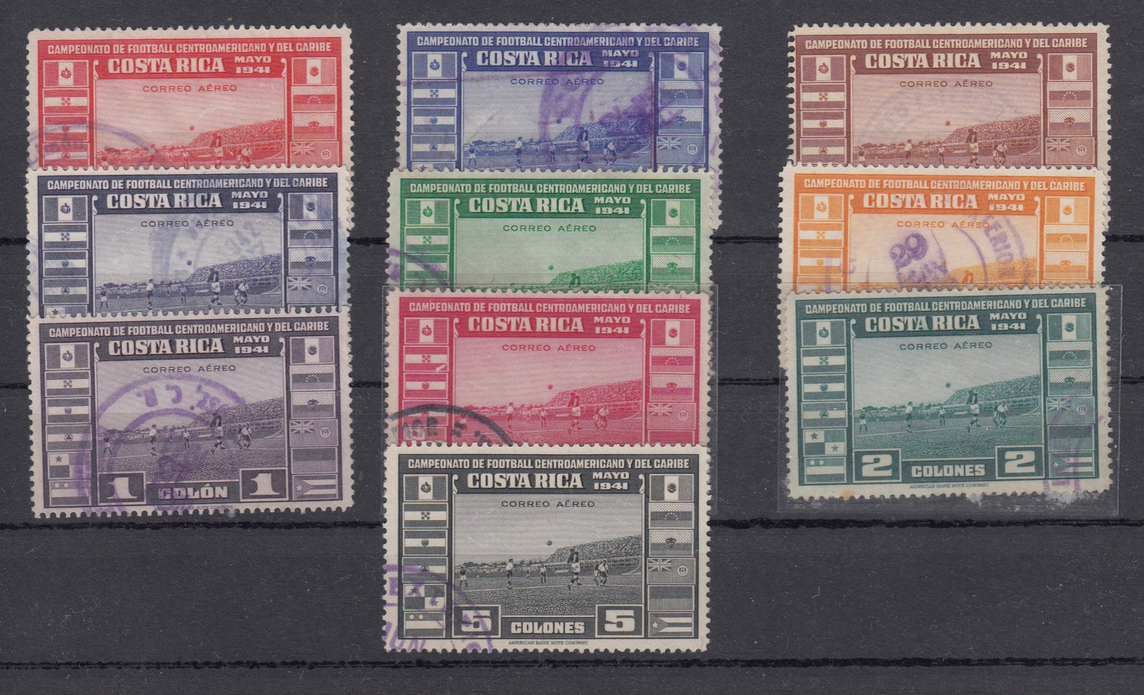 Costa Rica 1941 Airmail - Central American And Caribbean Football Championship Set, Used - Costa Rica