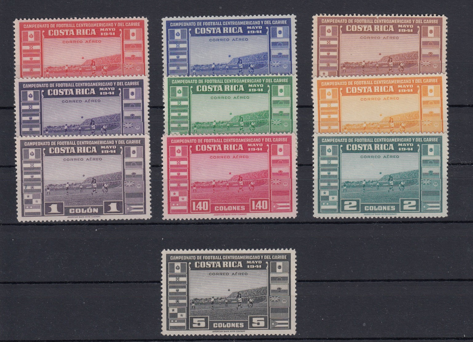 Costa Rica 1941 Airmail - Central American And Caribbean Football Championship Set, Unused MNH ** - Costa Rica