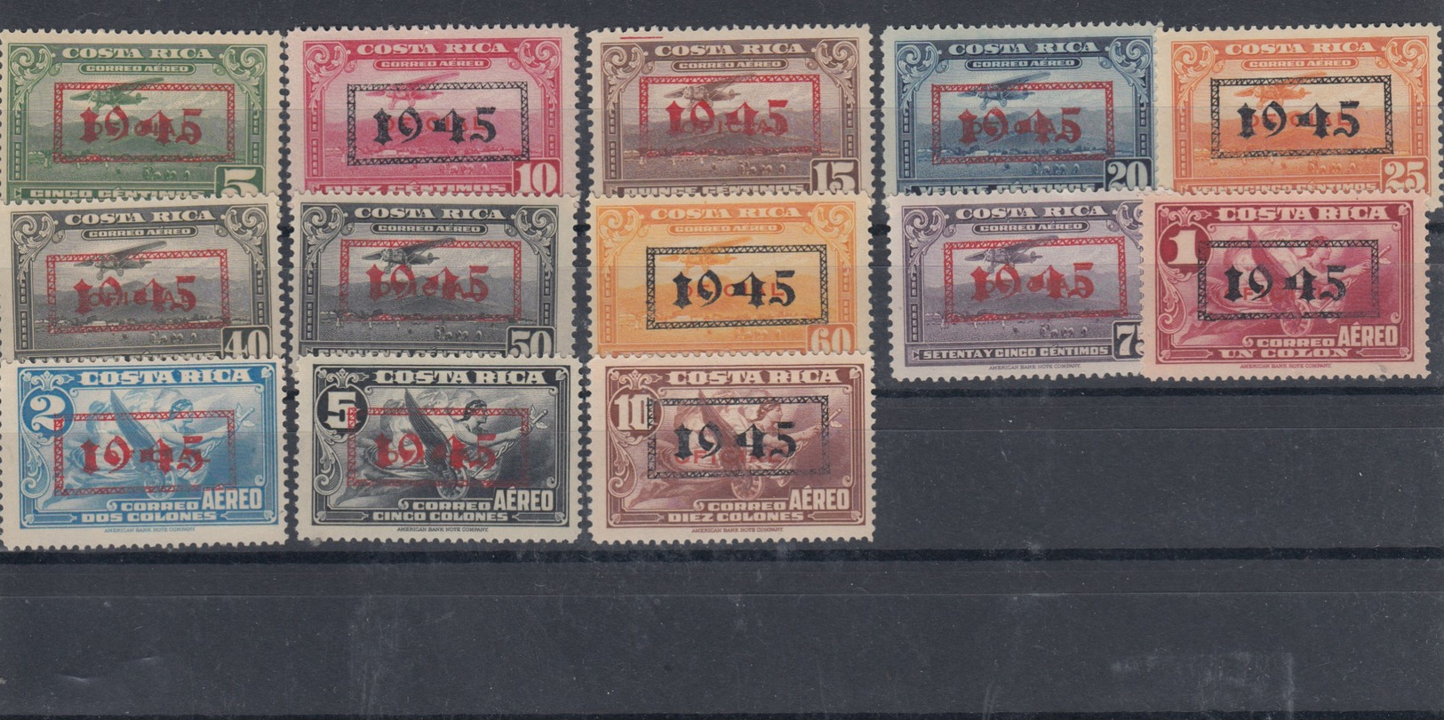 Costa Rica 1945 Airmail - Official Air Stamps Of 1934 Overprinted Set, Unused MNH - Costa Rica