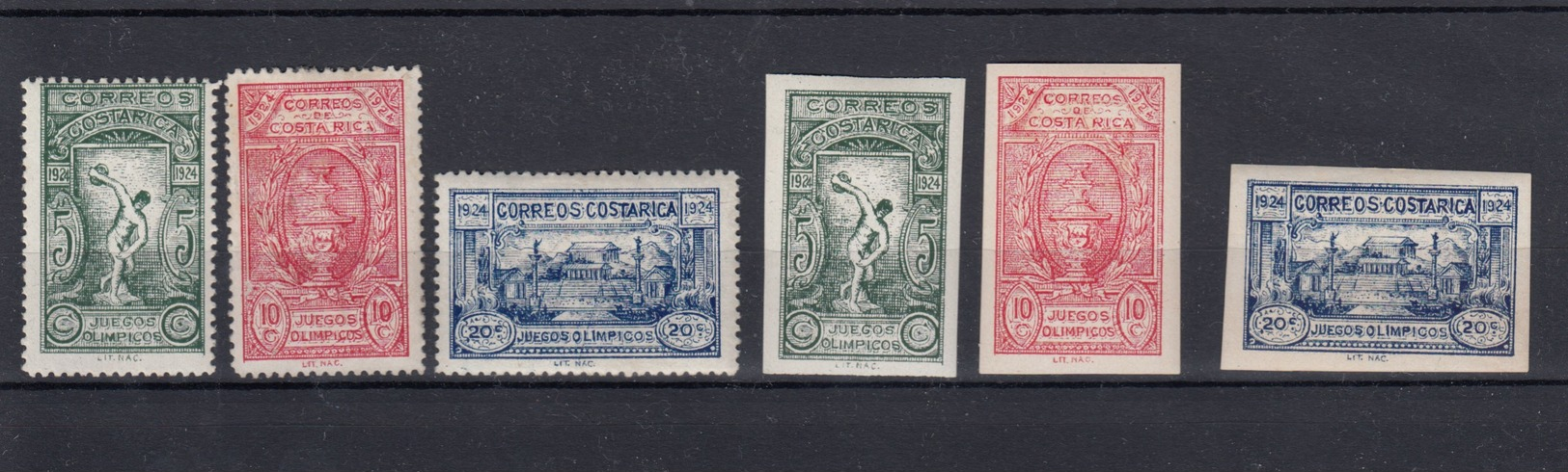 Costa Rica 1924 Olympic Games, Perforated And Imperf, Unused MH - Costa Rica