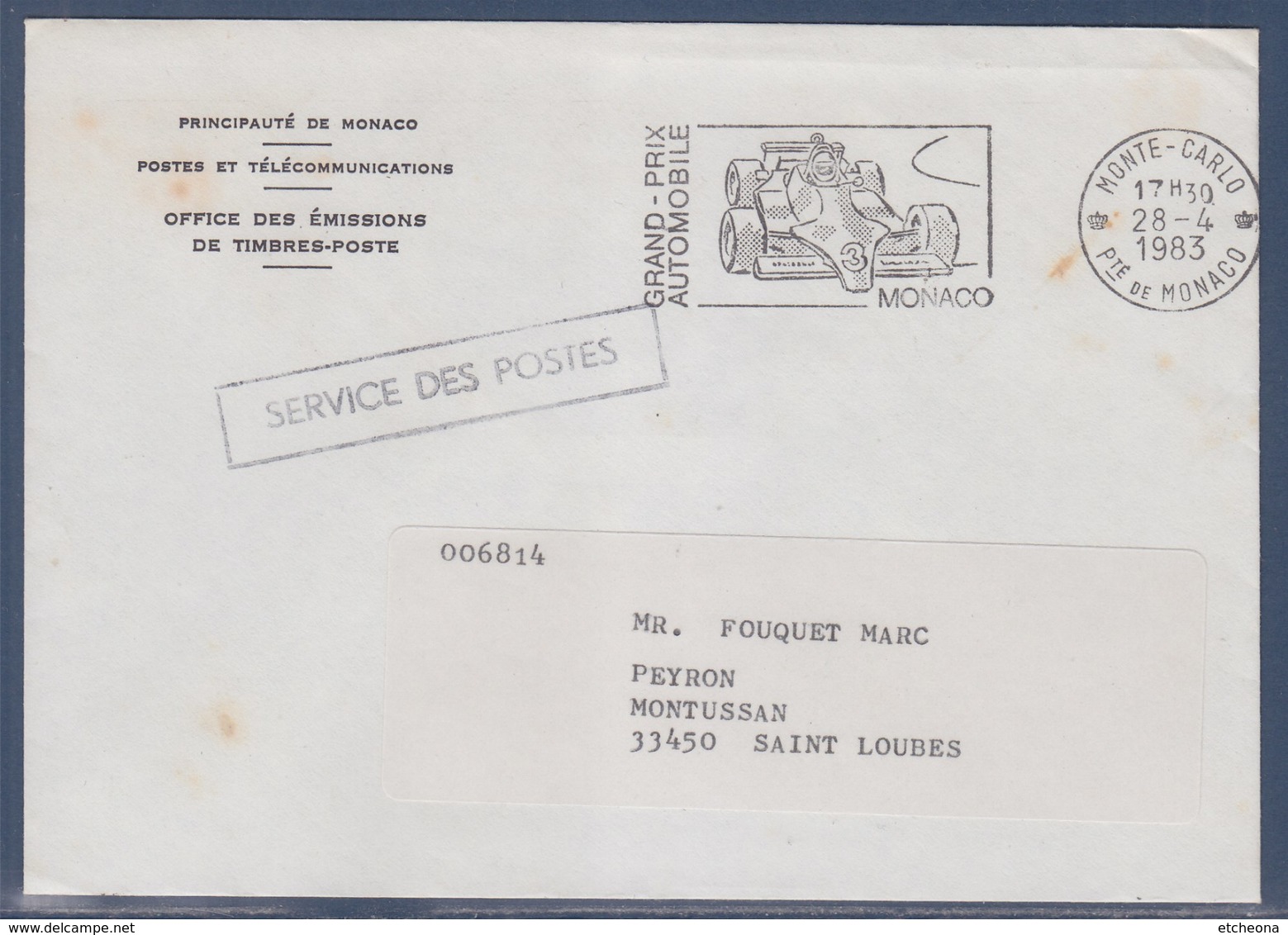 Flamme Grand Prix Automobile Monte Carlo 28.4.1983 Principauté De Monaco - Postmarks