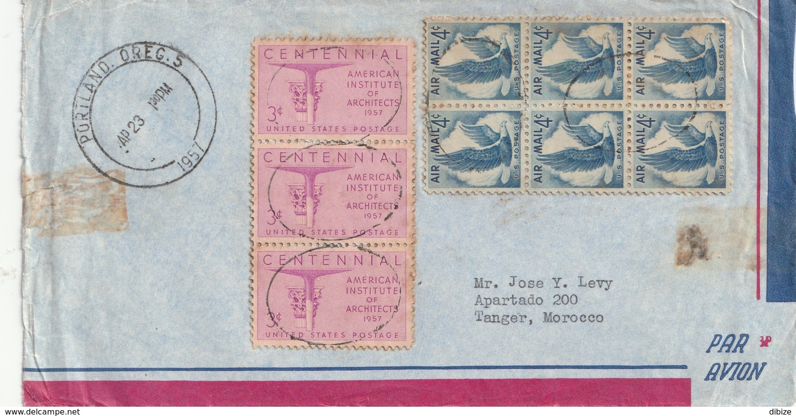 United States America. Front Of Letter To Morocco. Tangier. Air Mail. 1957. Centenary Of American Institute Architects - 1958 – Brussel (België)