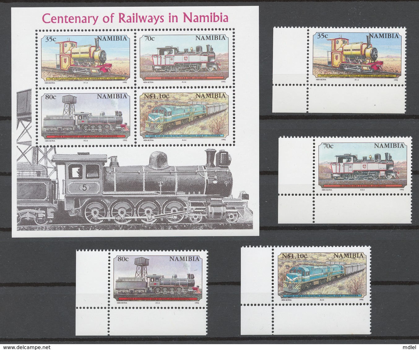 Namibia 1995 Mi# 784-87+ Bl.21** RAILWAYS IN NAMIBIA, CENTENARY - Namibie (1990- ...)