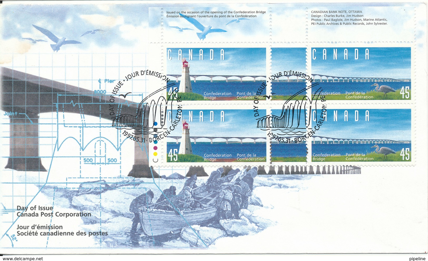 Canada FDC 31-5-1997 Confederation Bridge With Cachet (the Cover Is A Little Browned On The Left Upper Corner) - 1991-2000