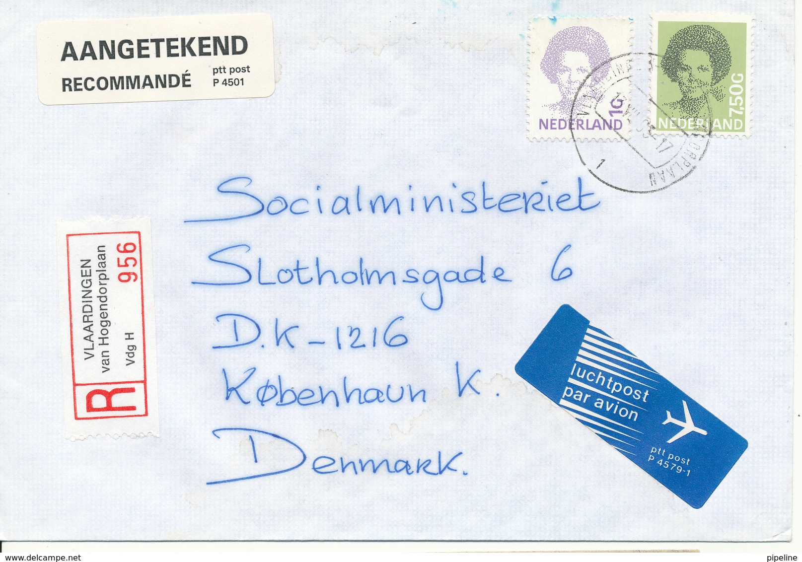 Netherlands Registered Cover Sent To Denmark Vlaardingen Van Hogendorplaan 13-12-1995 - Covers & Documents