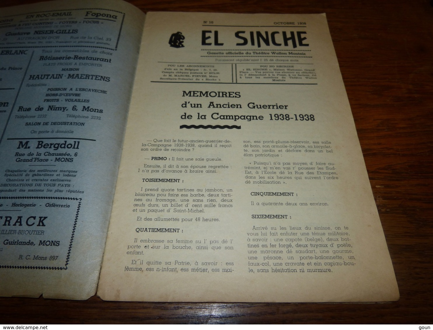 Ancienne Gazette En Wallon El Sinche Octobre 1938 Mémorial Gustave Minion - Revues & Journaux