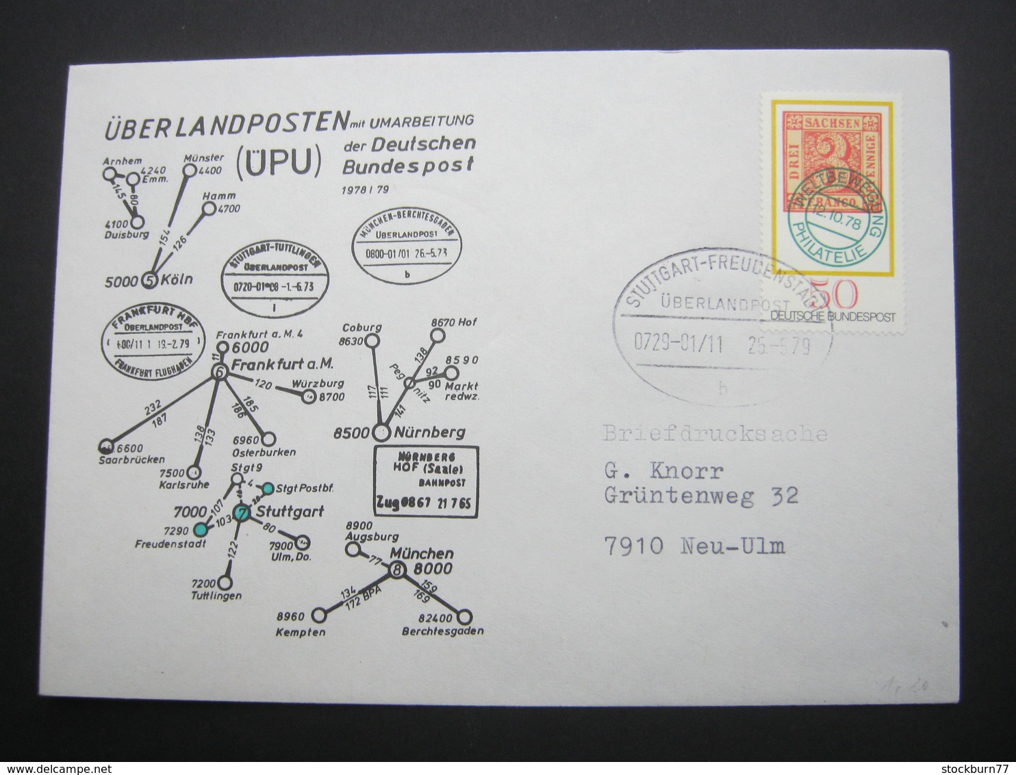 Bahnpost:  1979 , STUTTGART - FREUDENSTADT    Überlandpost     , Klarer   Stempel Auf Beleg - Briefe U. Dokumente