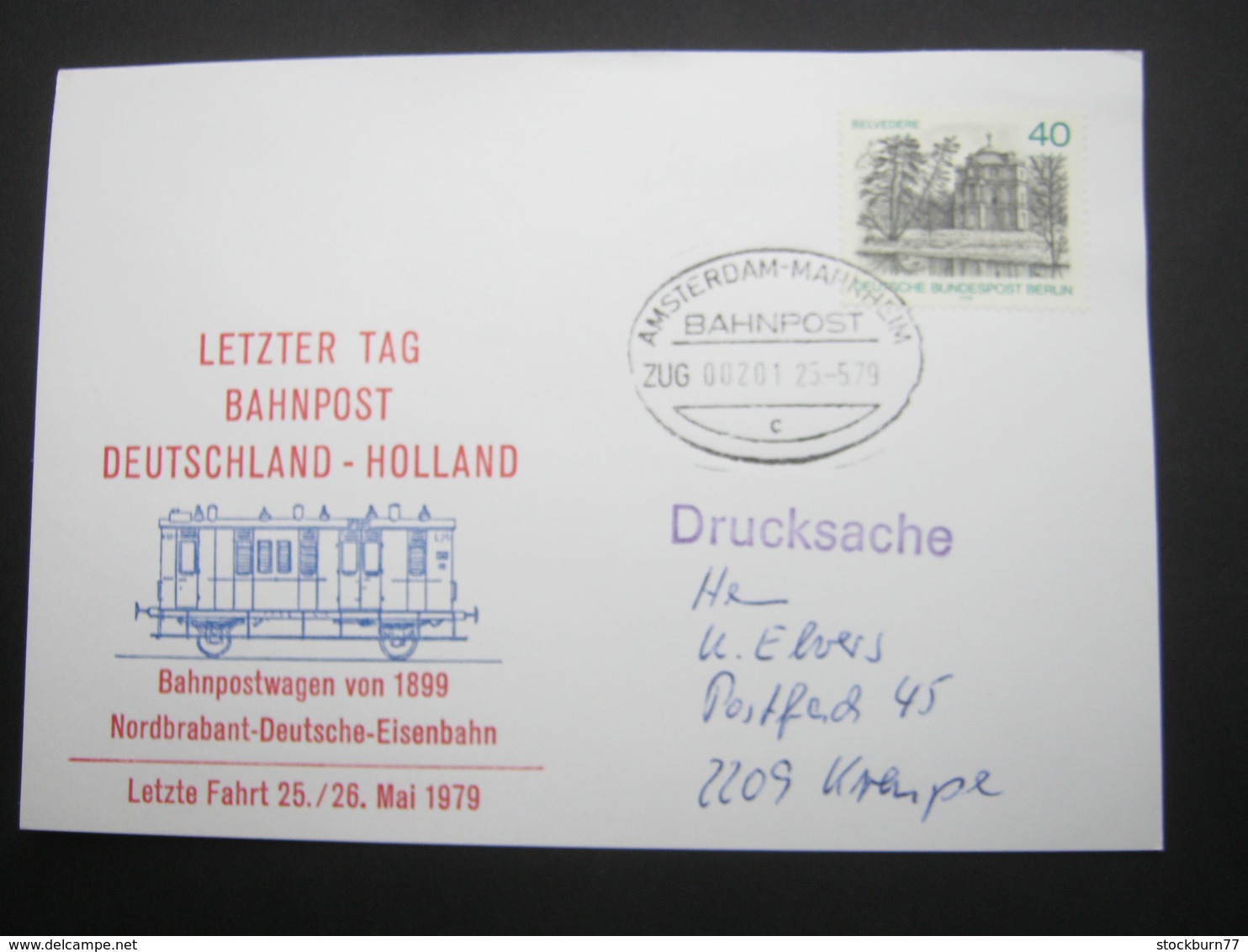 Bahnpost:  1979 , AMSTERDAM - MANNHEIM    , Klarer   Stempel Auf Beleg - Briefe U. Dokumente