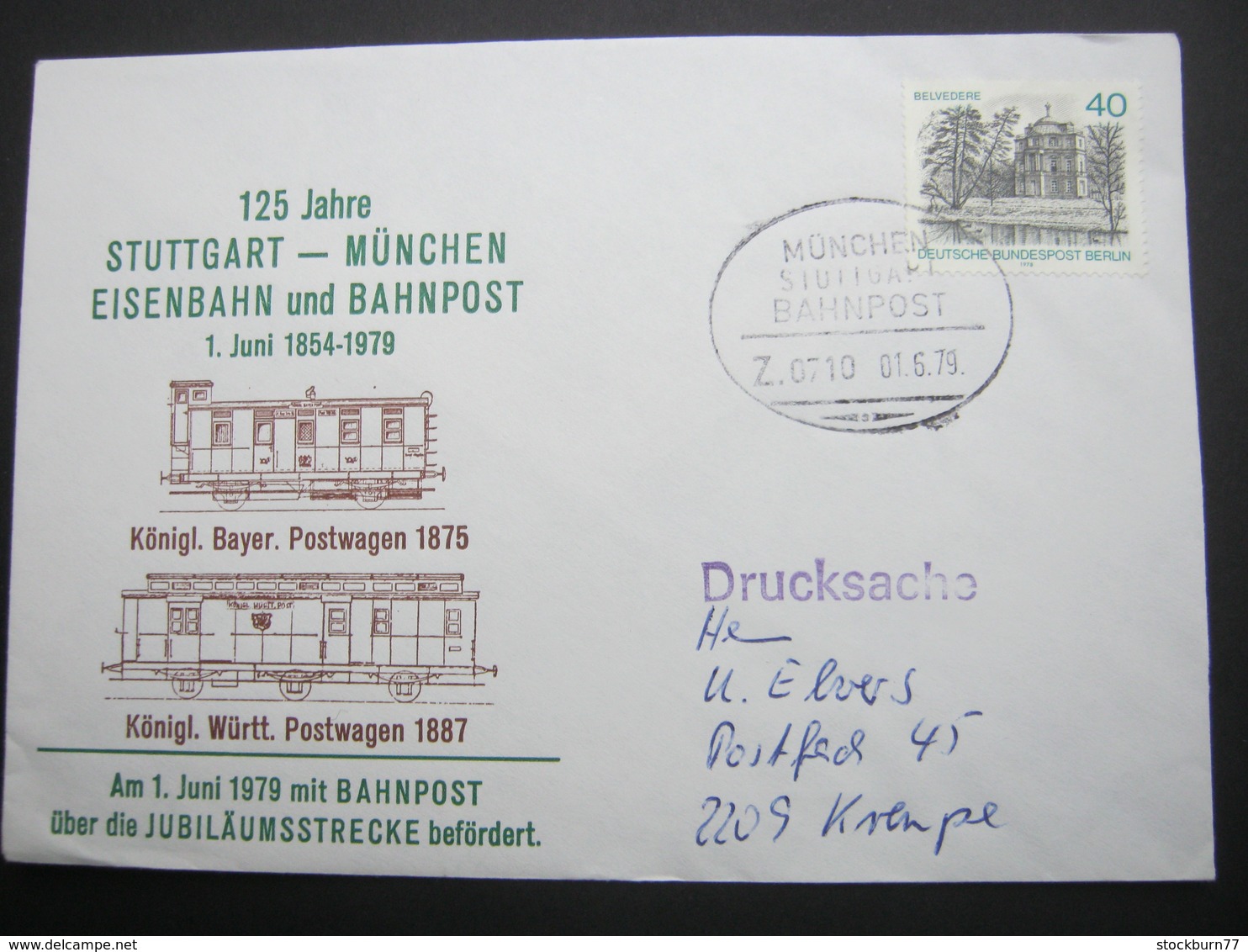 Bahnpost:  1979 , MÜNCHEN - STUTTGART    , Klarer   Stempel Auf Beleg - Briefe U. Dokumente